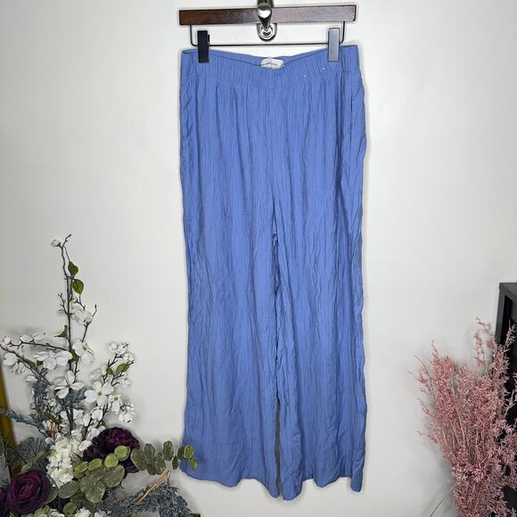 ABERCROMBIE & FITCH Crinkle Textured Wide Leg Pants Blue Coastal {EE24} - Picture 3 of 6